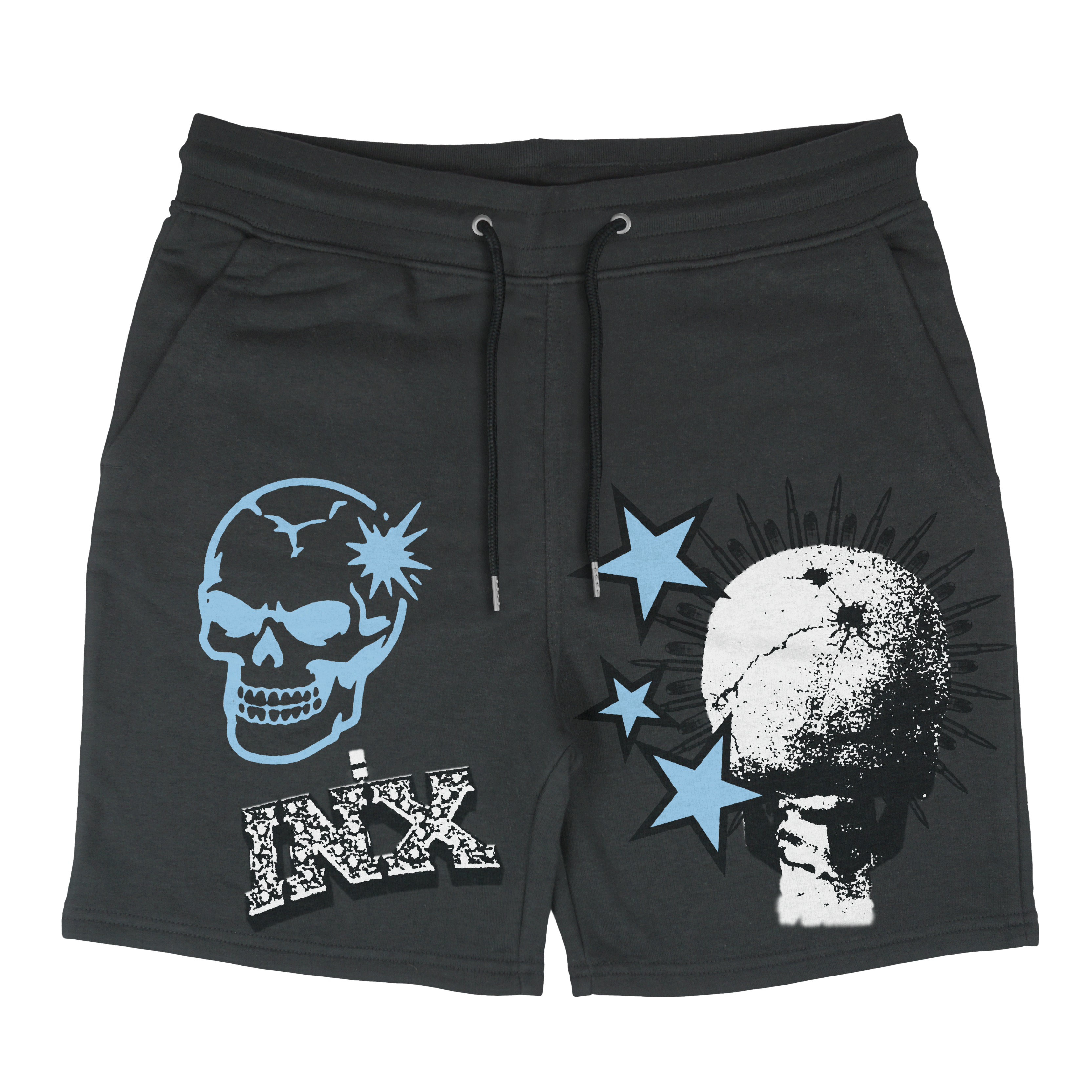 Skeleton Stick Up Blue Cotton Shorts