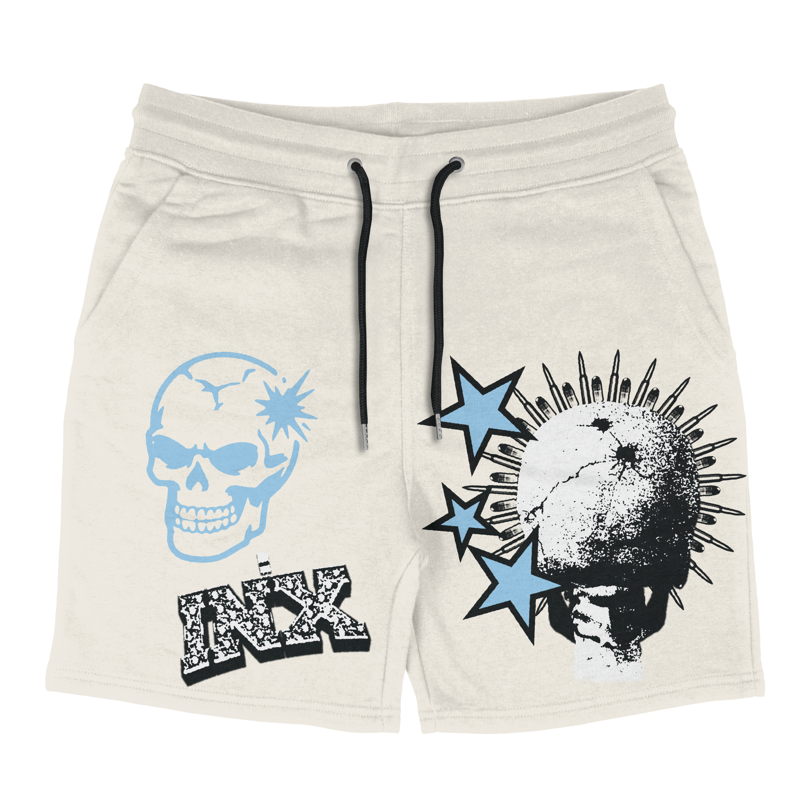 Skeleton Stick Up Blue Cotton Shorts