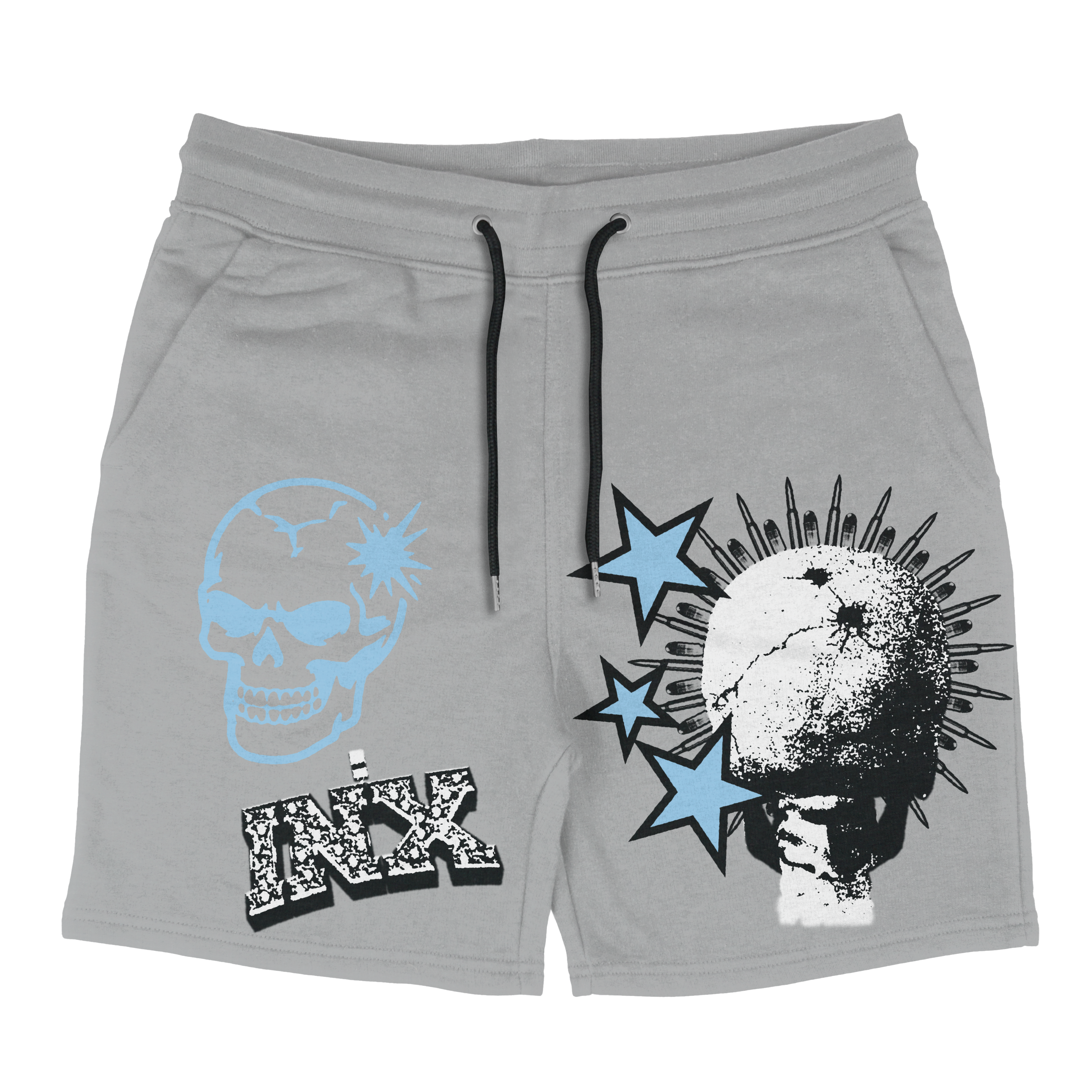 Skeleton Stick Up Blue Cotton Shorts