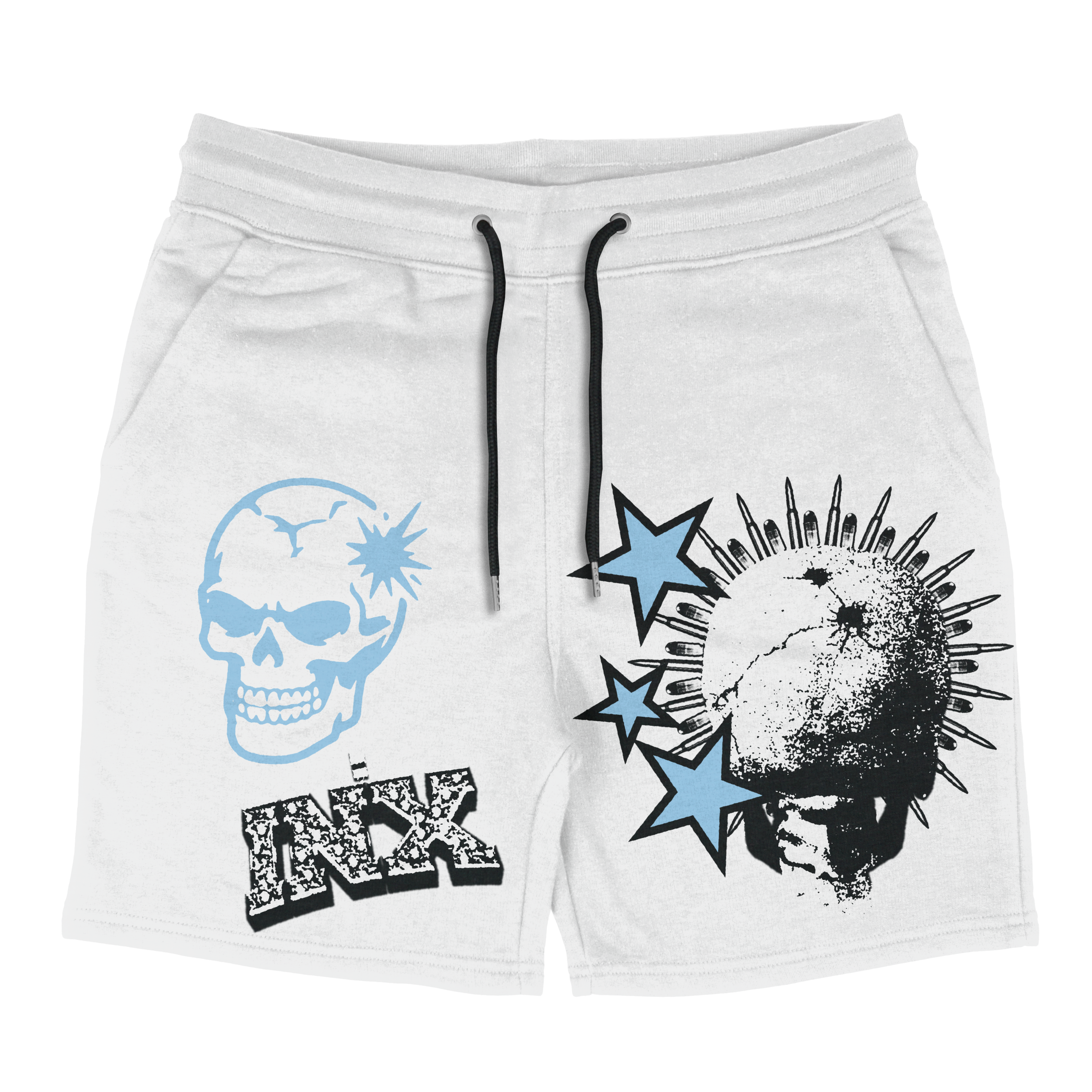 Skeleton Stick Up Blue Cotton Shorts