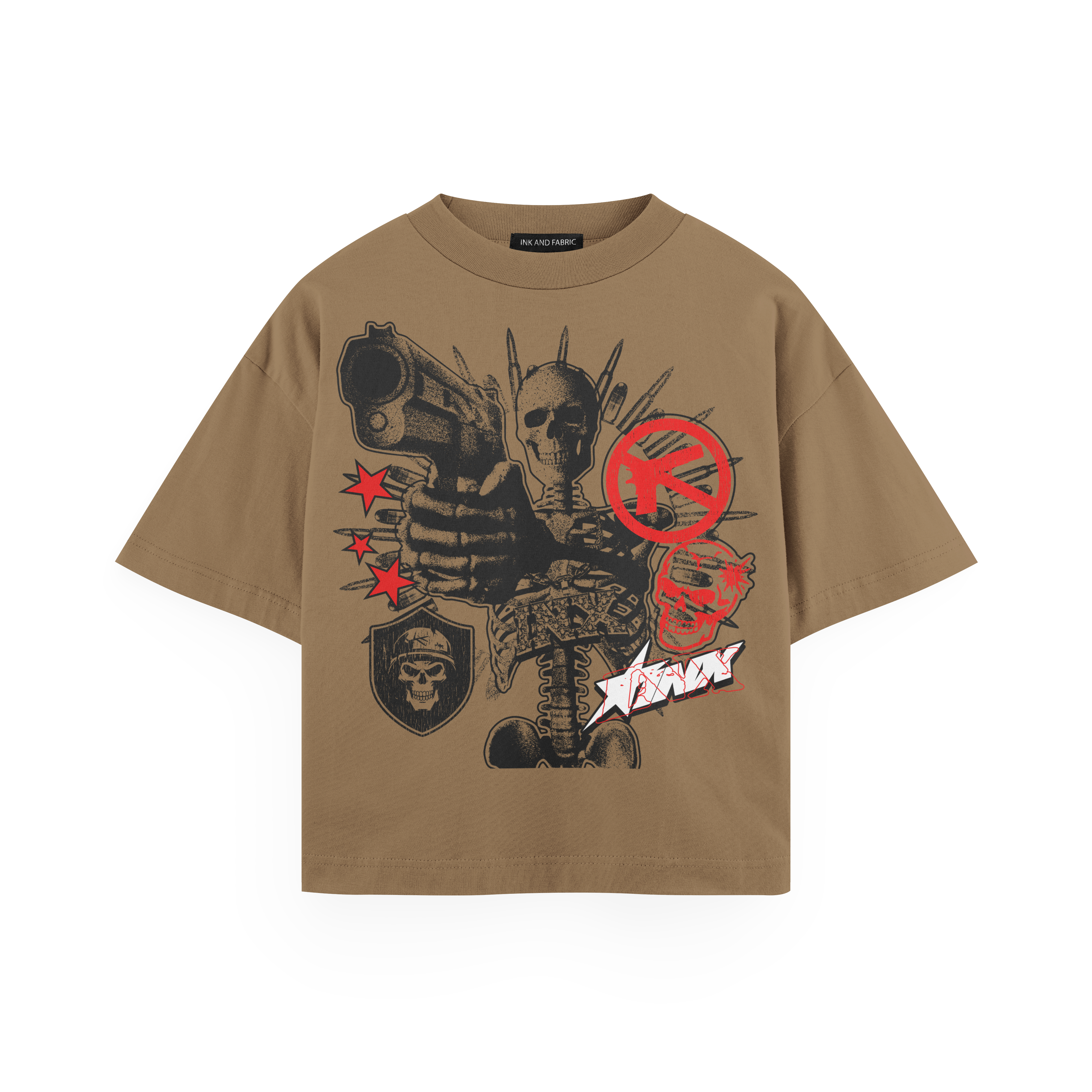 Skeleton Stick Up Red Oversized T-Shirt