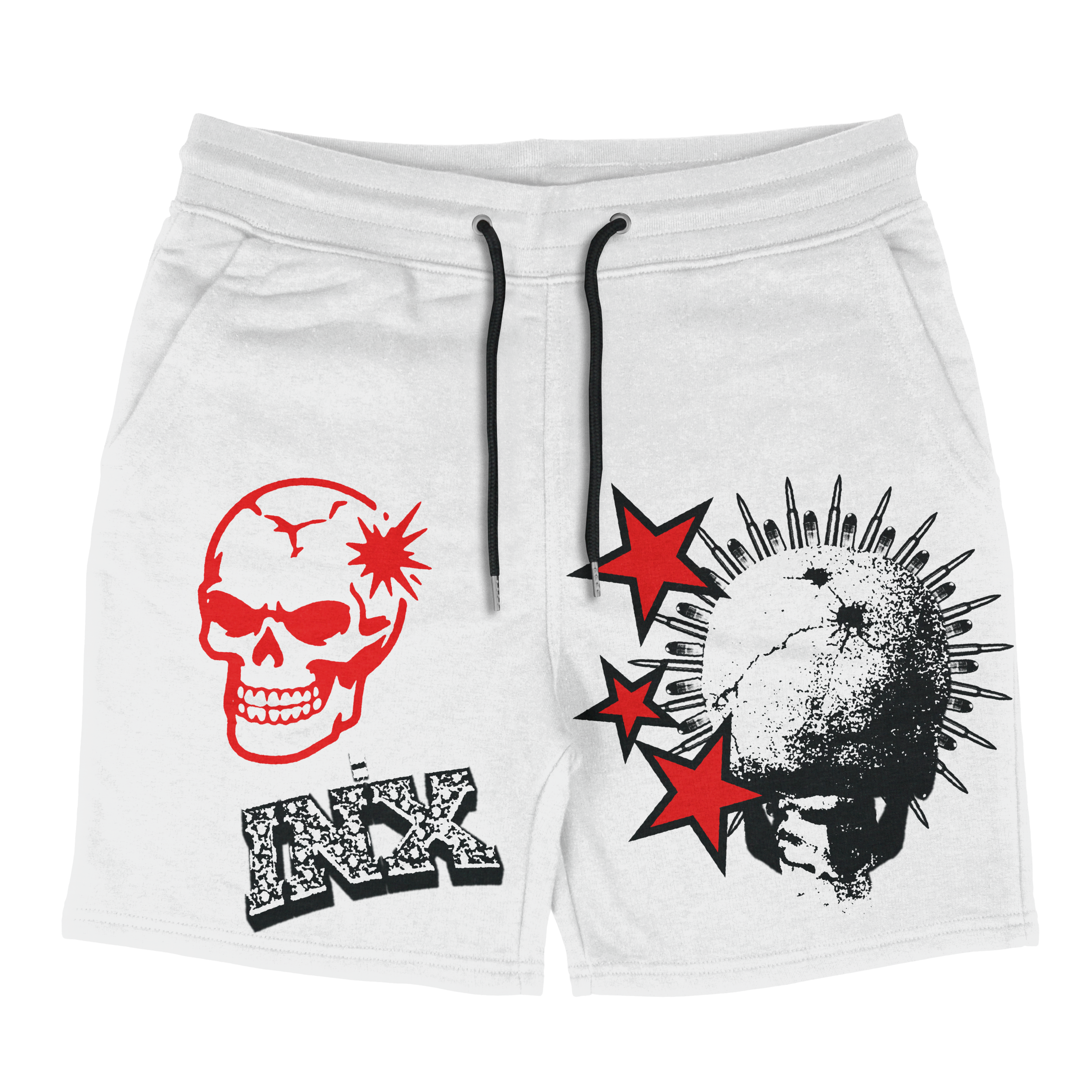 Skeleton Stick Up Red Cotton Shorts